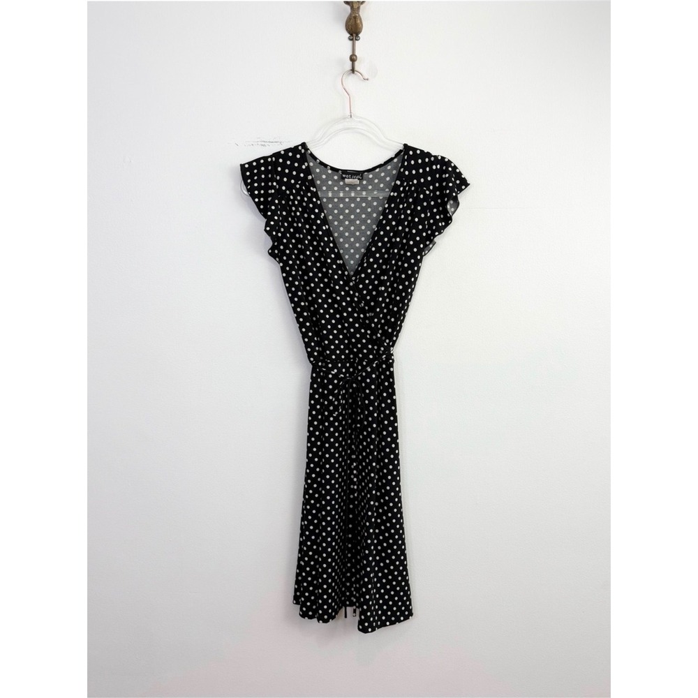 Y2K Wet Seal Black‎ White Polka Dot Faux Wrap Dress Medium